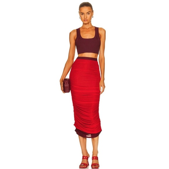 NEW SIMON MILLER REVOLVE RED RUCHED MIDI SKIRT - Picture 10 of 10